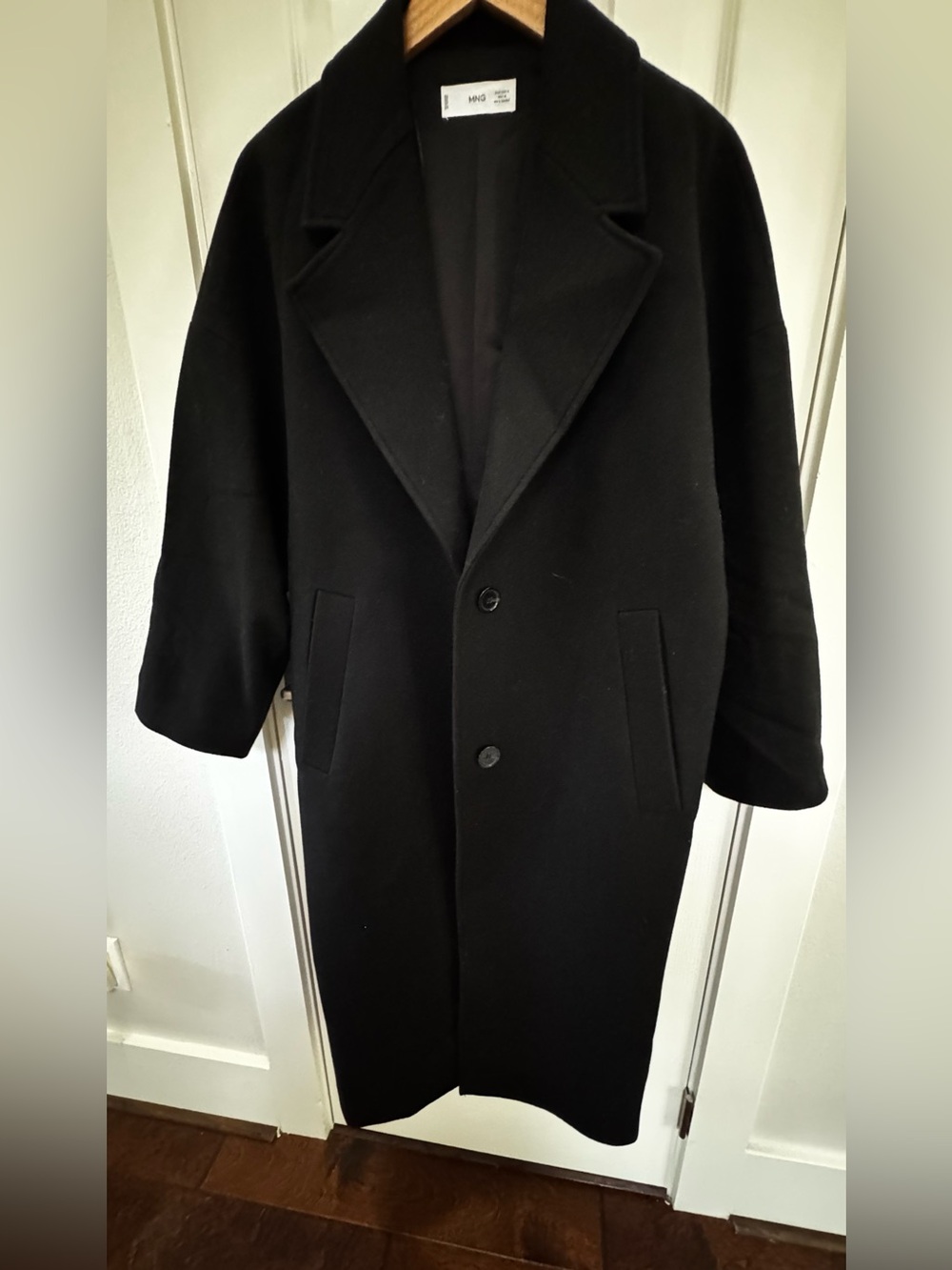 Mango Black Wool Single-Breasted Pea Coat
